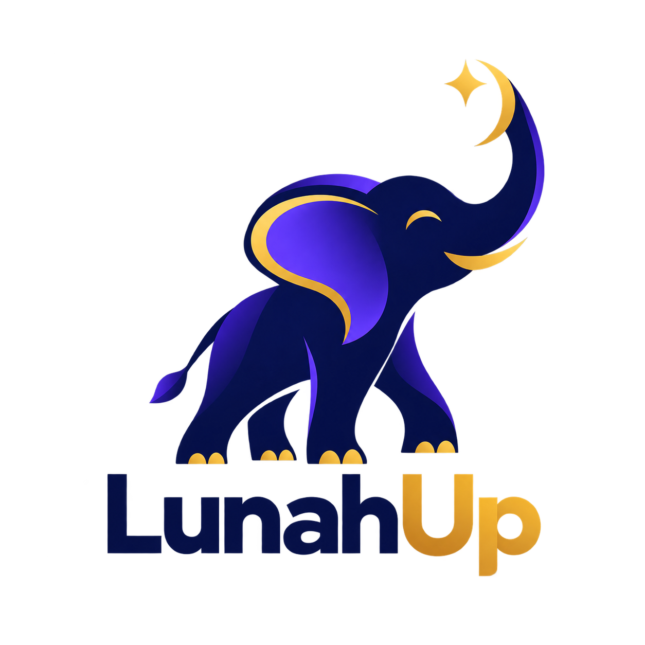 LunahUp elephant reaching toward a crescent moon and star